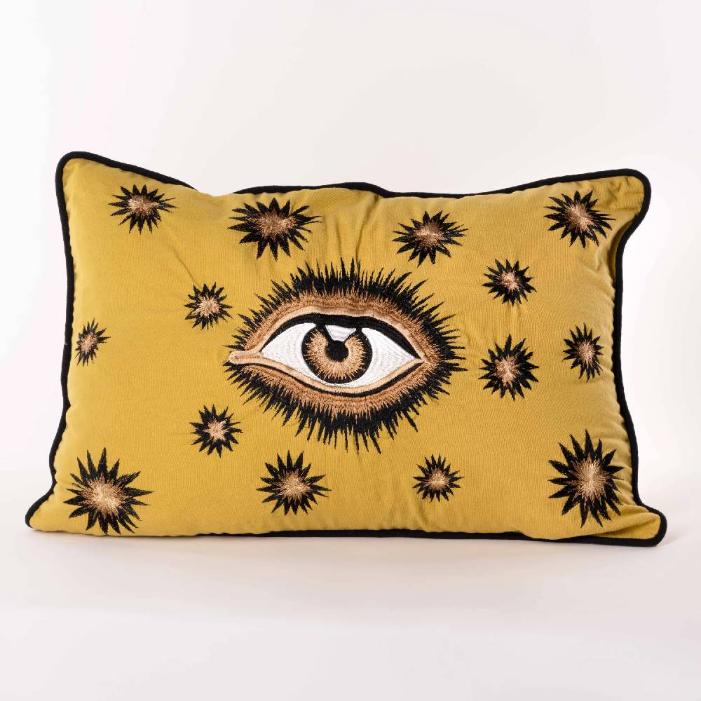 Les Ottomans Eye hand-embroidered cotton cushion EYBC02 Vendita