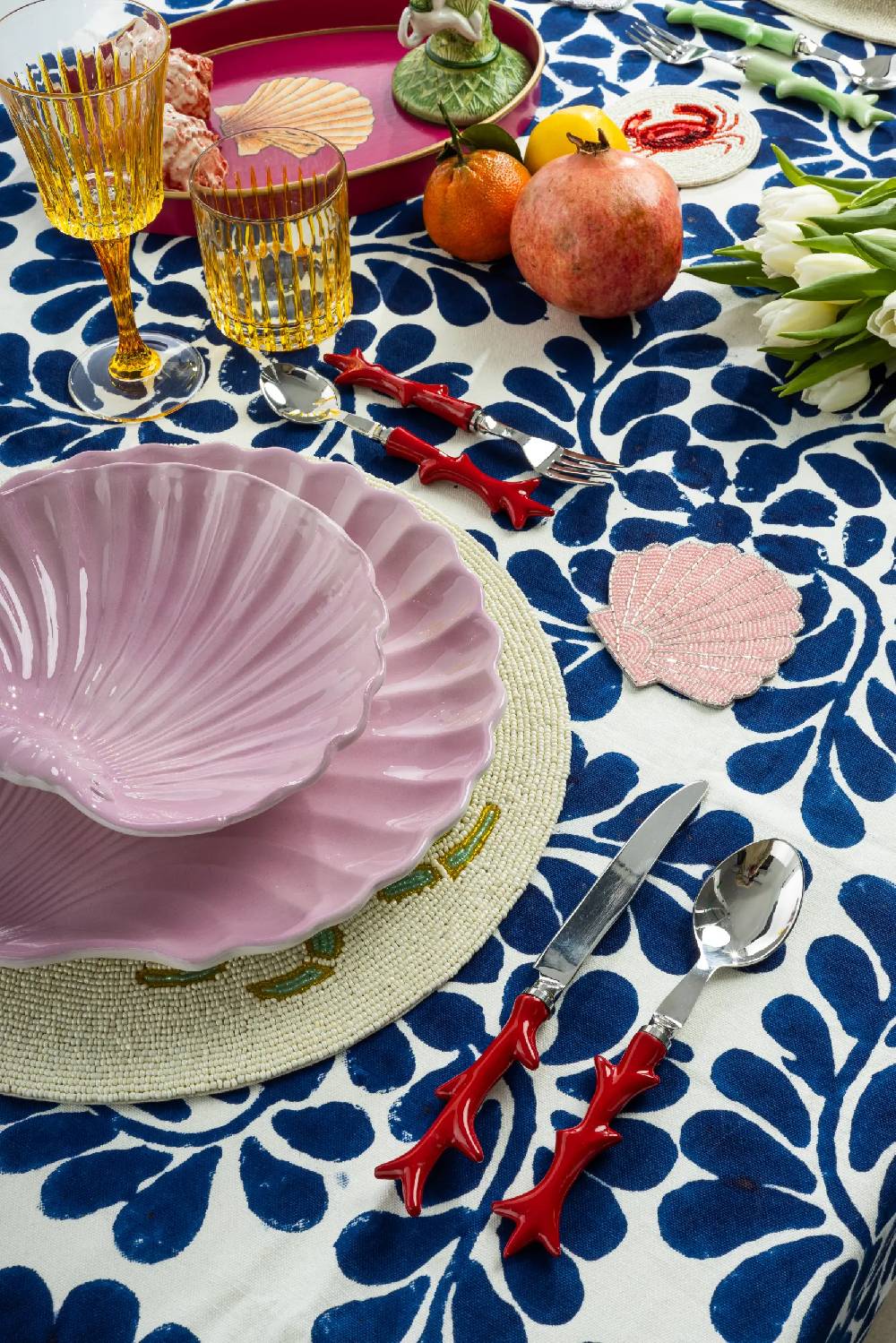 Les Ottomans Shell handpainted ceramic dinner plate Spedizione Gratuita