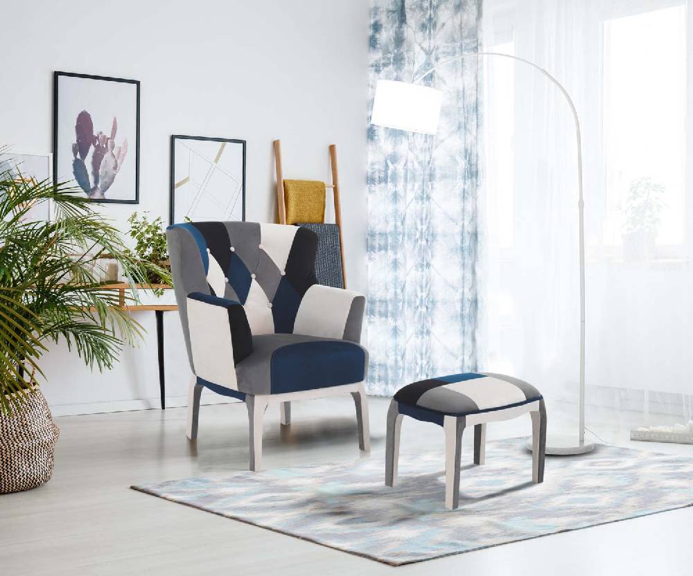 Oresteluchetta poltrona + pouf LIAM BLUE Economico