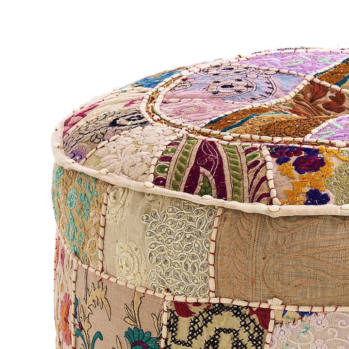 Oresteluchetta Pouf rotondo YANTRA PATCH BEIGE Vendita Calda