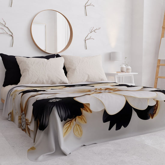PETTI Copriletto Estivo, Coperta Leggera, Lenzuola Copriletto Flower Ceramic Nero Vendita Calda
