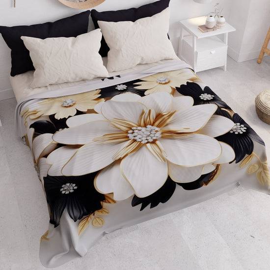 PETTI Copriletto Estivo, Coperta Leggera, Lenzuola Copriletto Flower Ceramic Nero Vendita Calda
