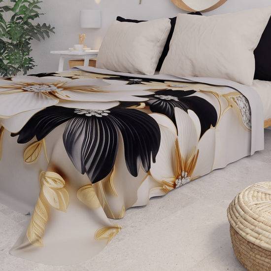 PETTI Copriletto Estivo, Coperta Leggera, Lenzuola Copriletto Flower Ceramic Nero Vendita Calda
