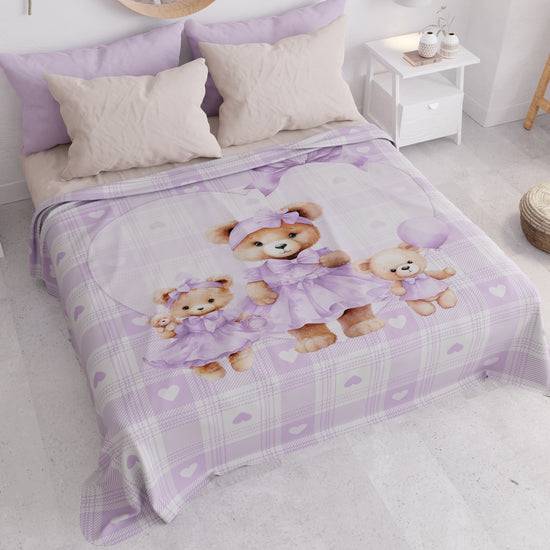 PETTI Copriletto Estivo, Coperta Leggera, Lenzuola Copriletto Teddy Love Lilla Pezzi Unici