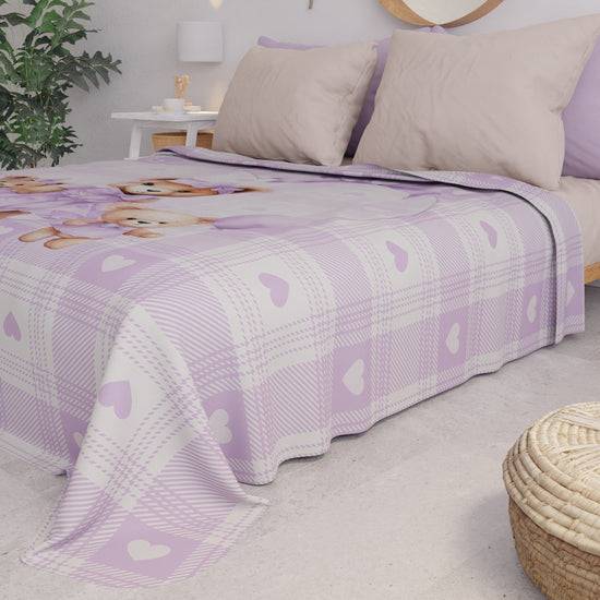PETTI Copriletto Estivo, Coperta Leggera, Lenzuola Copriletto Teddy Love Lilla Pezzi Unici