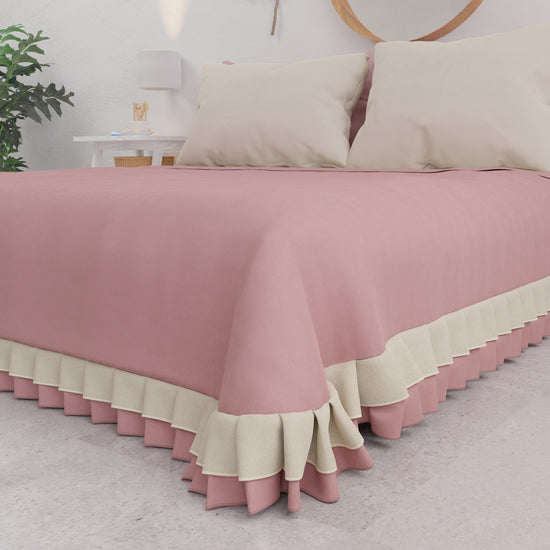 PETTI Copriletto Matrimoniale Estivo, Copriletto con Doppio Volant, Rosa Promozione Limitata