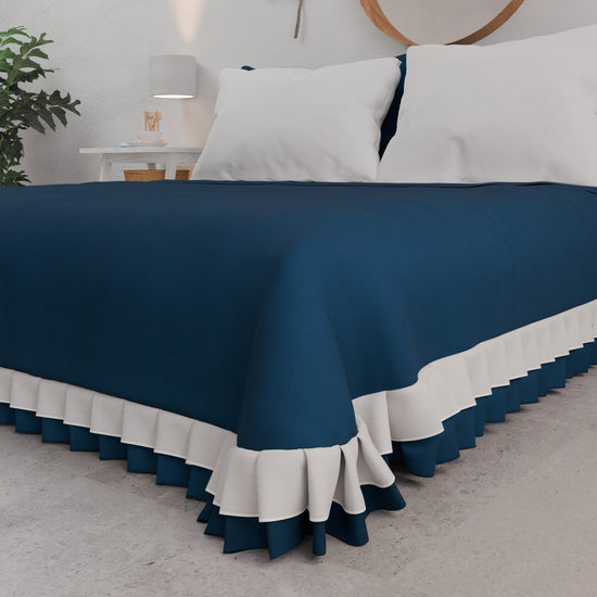 PETTI Copriletto Matrimoniale Estivo, Copriletto con Doppio Volant, Blu Notte Fino Al -60%