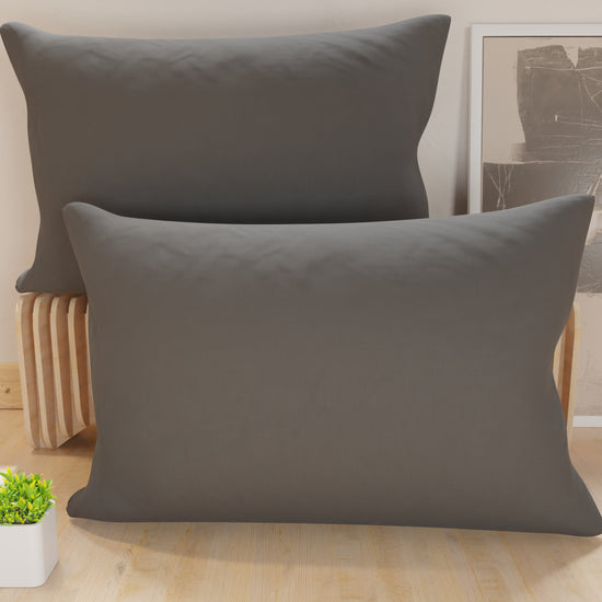PETTI Federe, Coppia Federe, Copricuscini, 100% Microfibra Anallergica, Grigio Scuro