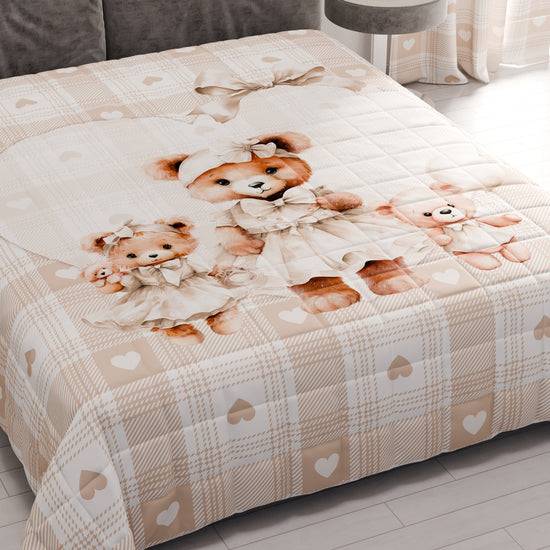 PETTI Trapuntino Copriletto Primaverile Autunnale in Stampa Digitale Teddy Love Tortora In Saldo