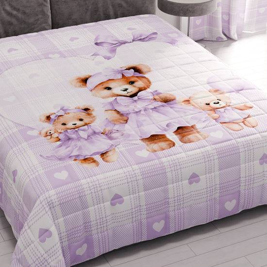 PETTI Trapuntino Copriletto Primaverile Autunnale in Stampa Digitale Teddy Love Lilla Nuova