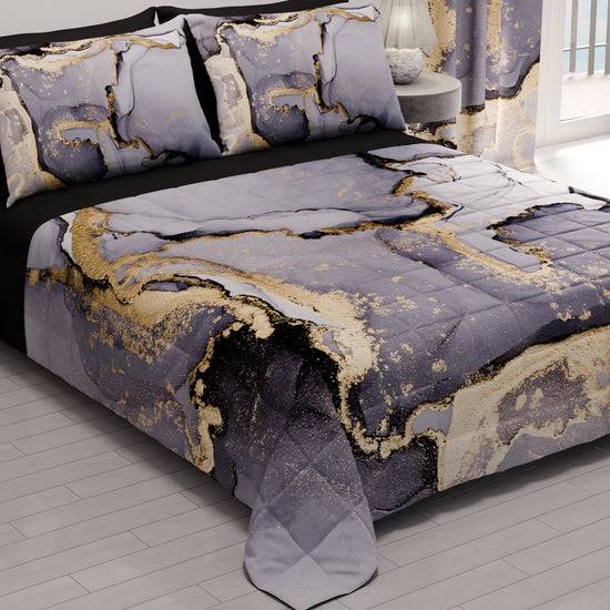 PETTI Trapuntino Copriletto Primaverile Autunnale in Stampa Digitale Marble Grigio Scuro Fino Al -60%