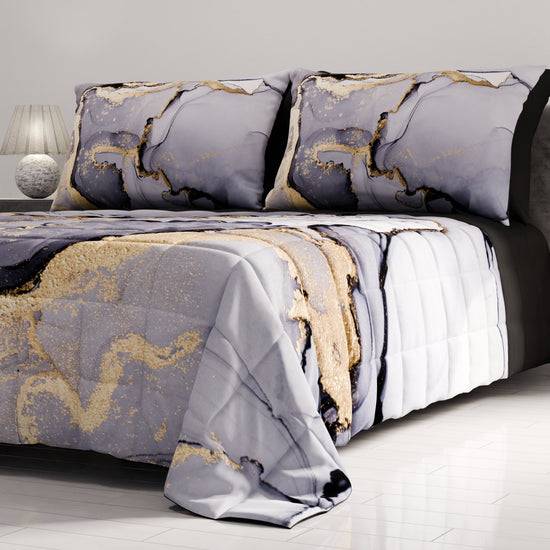 PETTI Trapuntino Copriletto Primaverile Autunnale in Stampa Digitale Marble Grigio Scuro Fino Al -60%