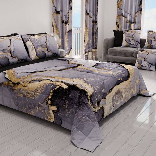 PETTI Trapuntino Copriletto Primaverile Autunnale in Stampa Digitale Marble Grigio Scuro Fino Al -60%