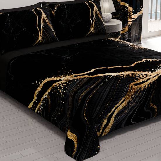 PETTI Trapuntino Copriletto Primaverile Autunnale in Stampa Digitale Marble Nero Affare Del Giorno