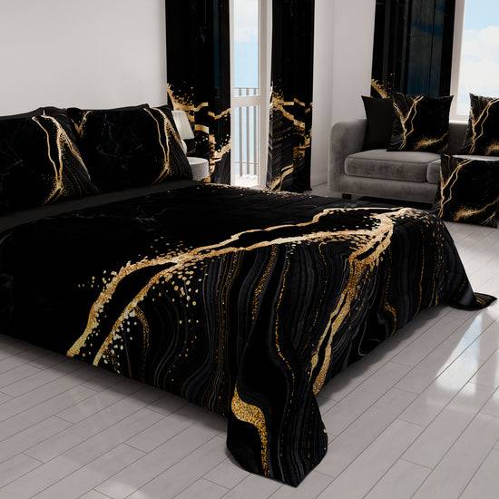 PETTI Trapuntino Copriletto Primaverile Autunnale in Stampa Digitale Marble Nero Affare Del Giorno