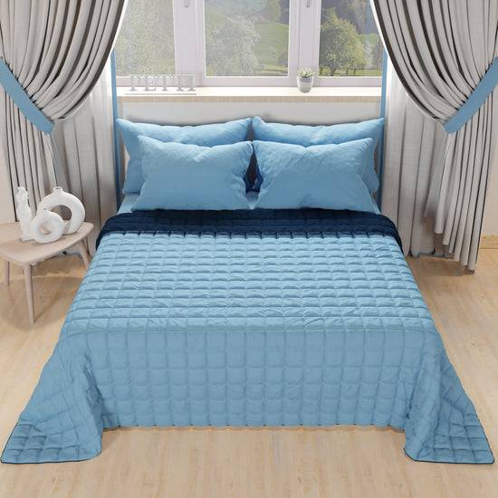 PETTI Trapuntino Copriletto Primaverile Autunnale Double Face Celeste Blu Prezzo Ridotto