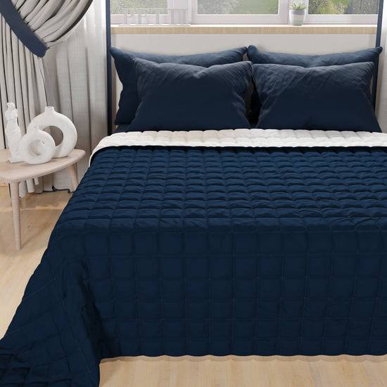 PETTI Trapuntino Copriletto Primaverile Autunnale Double Face Blu Bianco