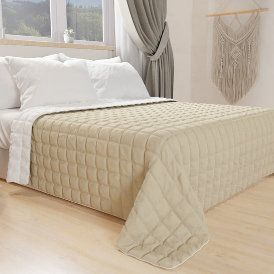 PETTI Trapuntino Copriletto Primaverile Autunnale Double Face Bianco Tortora Sconto