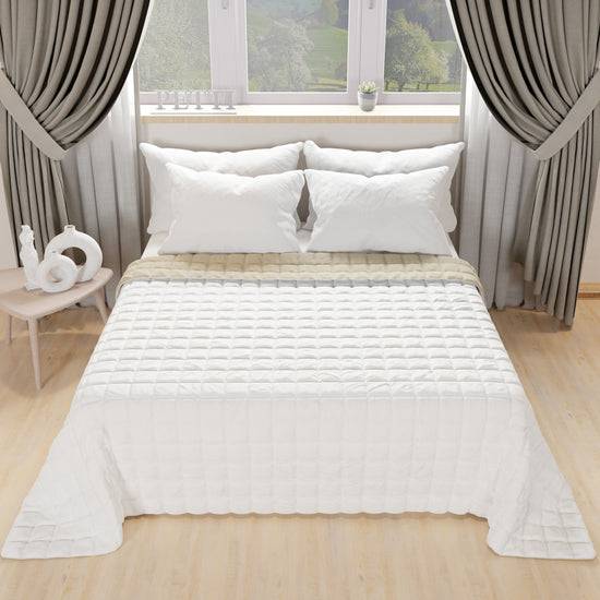 PETTI Trapuntino Copriletto Primaverile Autunnale Double Face Bianco Tortora Sconto