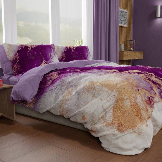 PETTI Copripiumino Matrimoniale, Singolo, Una Piazza e Mezza, Marble 01 Viola Affare Del Giorno
