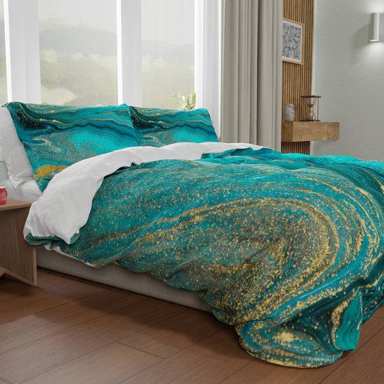 PETTI Copripiumino Matrimoniale, Singolo, Una Piazza e Mezza, Marble 02 Verde Prezzo Ridotto