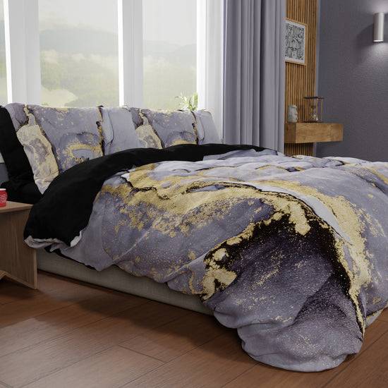 PETTI Copripiumino Matrimoniale, Singolo, Una Piazza e Mezza, Marble 04 Grigio Scuro Sottocosto