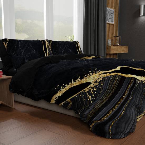 PETTI Copripiumino Matrimoniale, Singolo, Una Piazza e Mezza, Marble 07 Nero Novità