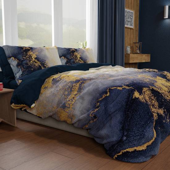 PETTI Copripiumino Matrimoniale, Singolo, Una Piazza e Mezza, Marble 08 Blu Presa