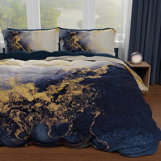 PETTI Copripiumino Matrimoniale, Singolo, Una Piazza e Mezza, Marble 08 Blu Presa