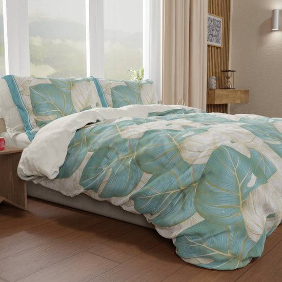PETTI Copripiumino Matrimoniale, Singolo, Una Piazza e Mezza, Tropical Celeste Oro Outlet