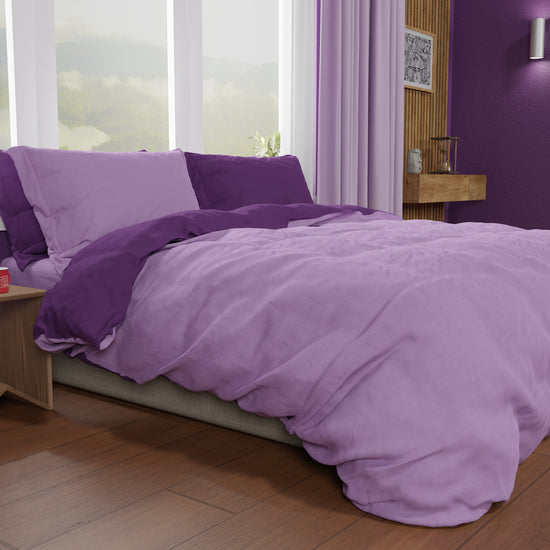 PETTI Copripiumino Matrimoniale, Sacco Copripiumino e Federe, Lilla/Viola In Linea