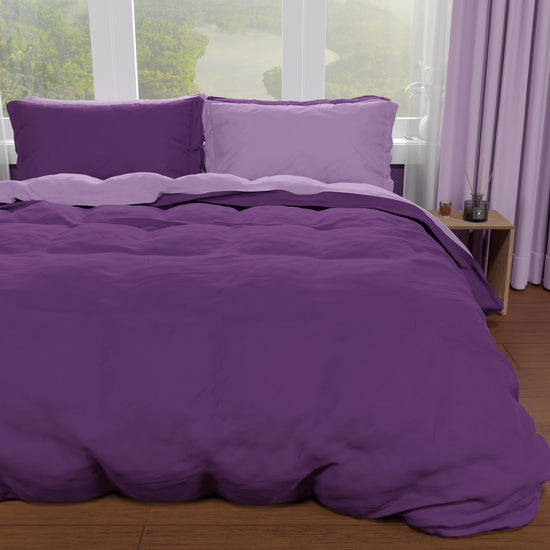 PETTI Copripiumino Matrimoniale, Sacco Copripiumino e Federe, Lilla/Viola In Linea