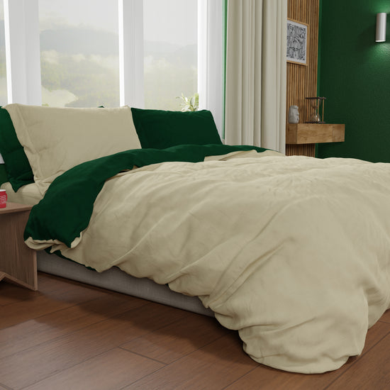 PETTI Copripiumino Matrimoniale, Sacco Copripiumino e Federe, Tortora/Verde Smeraldo Qualità