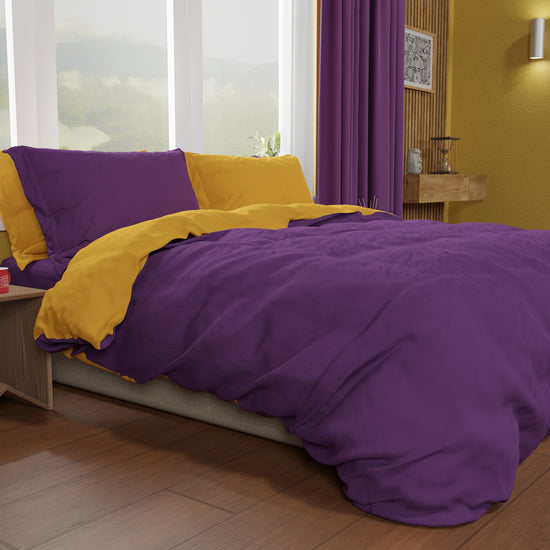 PETTI Copripiumino Matrimoniale, Sacco Copripiumino e Federe, Viola/Giallo Ocra Qualità Garantita