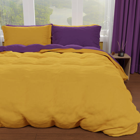 PETTI Copripiumino Matrimoniale, Sacco Copripiumino e Federe, Viola/Giallo Ocra Qualità Garantita