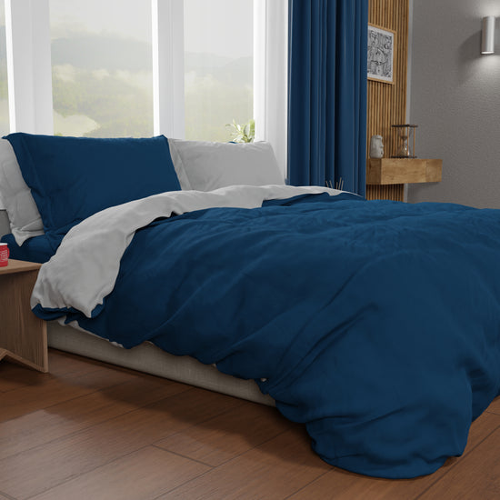 PETTI Copripiumino Matrimoniale, Sacco Copripiumino e Federe, Grigio Chiaro/Blu Notte Negozi Online