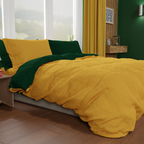 PETTI Copripiumino Matrimoniale, Sacco Copripiumino e Federe, Verde Smeraldo/Giallo Fino Al -60%