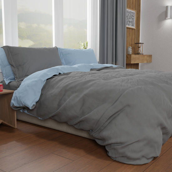 PETTI Copripiumino Matrimoniale, Sacco Copripiumino e Federe, Celeste/Grigio Scuro Shopping Online