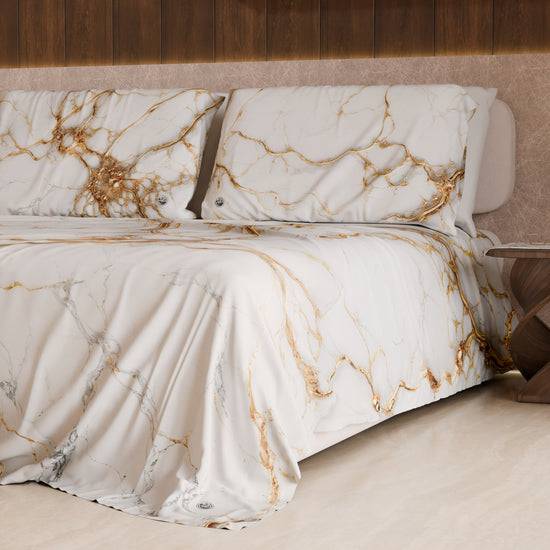 PETTI Lenzuolo Copriletto e Federe Eleganti Effetto Marmo Bianco - MARBLICE Affare Del Giorno