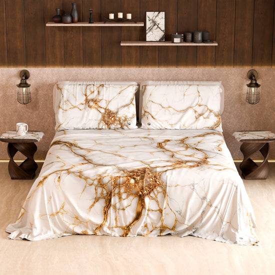 PETTI Lenzuolo Copriletto e Federe Eleganti Effetto Marmo Bianco - MARBLICE Affare Del Giorno