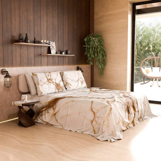 PETTI Lenzuolo Copriletto e Federe Eleganti Effetto Marmo Bianco - MARBLICE Affare Del Giorno