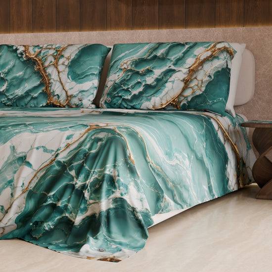 PETTI Lenzuolo Copriletto e Federe Eleganti Effetto Marmo Acquamarina - AQUATIQUE Prezzo Ridotto