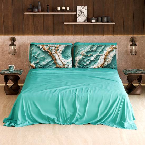 PETTI Lenzuolo Copriletto e Federe Eleganti Effetto Marmo Acquamarina - AQUATIQUE Prezzo Ridotto