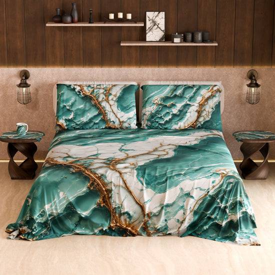 PETTI Lenzuolo Copriletto e Federe Eleganti Effetto Marmo Acquamarina - AQUATIQUE Prezzo Ridotto