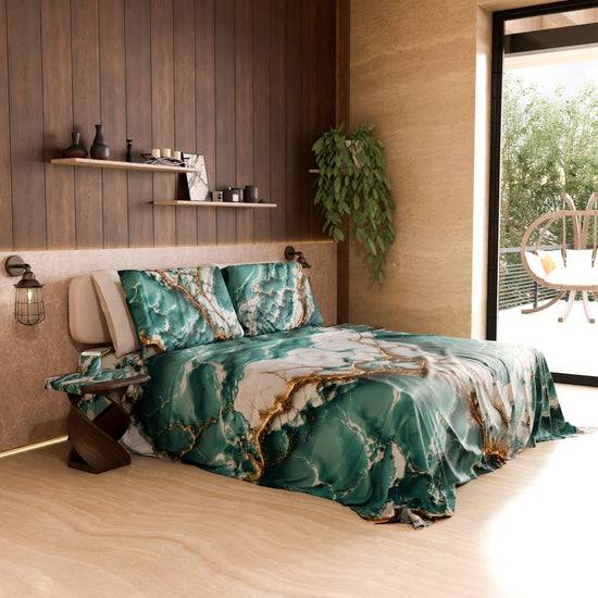 PETTI Lenzuolo Copriletto e Federe Eleganti Effetto Marmo Acquamarina - AQUATIQUE Prezzo Ridotto