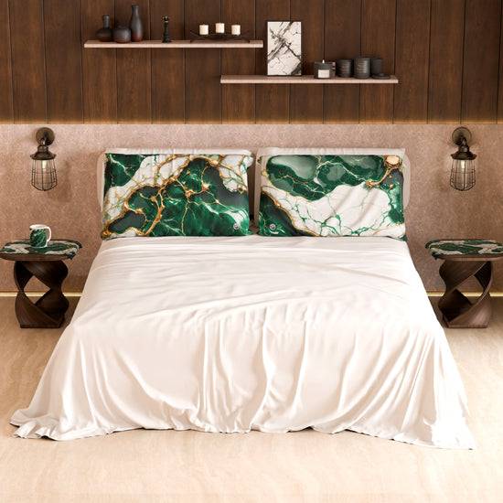 PETTI Lenzuolo Copriletto e Federe Eleganti Effetto Marmo Smeraldo - ESMERAUR Sottocosto