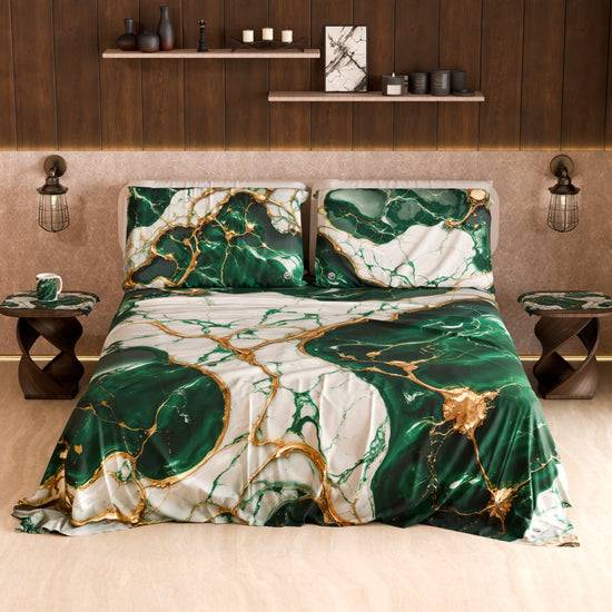PETTI Lenzuolo Copriletto e Federe Eleganti Effetto Marmo Smeraldo - ESMERAUR Sottocosto