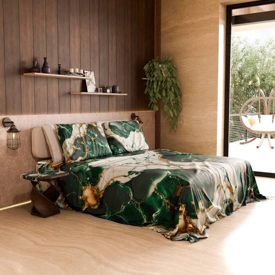PETTI Lenzuolo Copriletto e Federe Eleganti Effetto Marmo Smeraldo - ESMERAUR Sottocosto