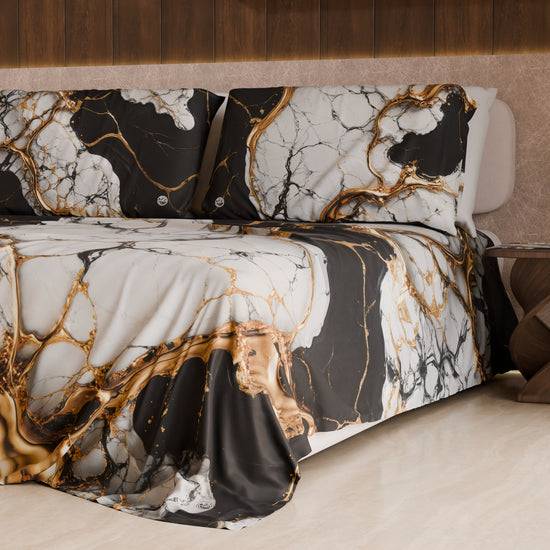 PETTI Lenzuolo Copriletto e Federe Eleganti Effetto Marmo Nero Bianco - GILDENITE Convenienza
