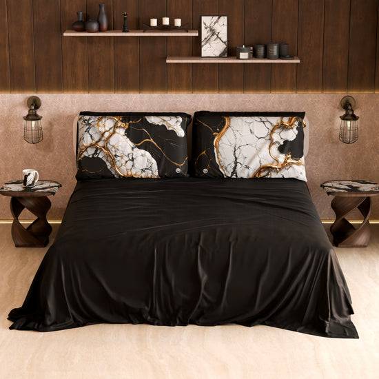 PETTI Lenzuolo Copriletto e Federe Eleganti Effetto Marmo Nero Bianco - GILDENITE Convenienza